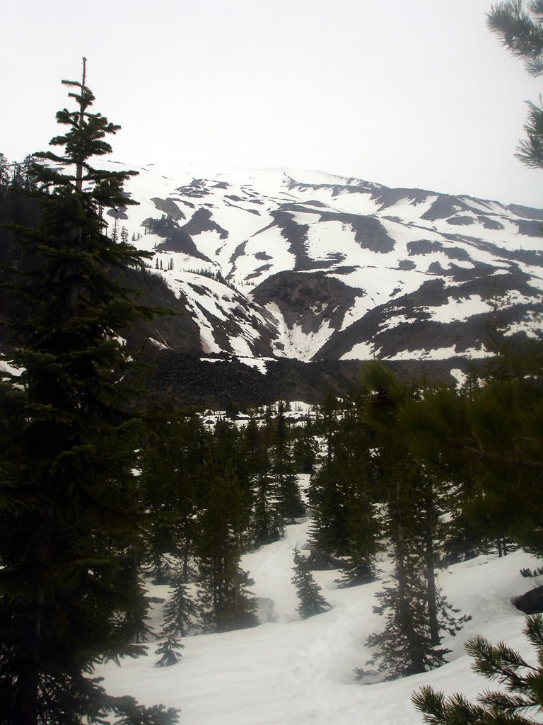 Heading back to the Marble Mountain Snowpark with one last view of the Worm Flow Route on Mount Saint Helens