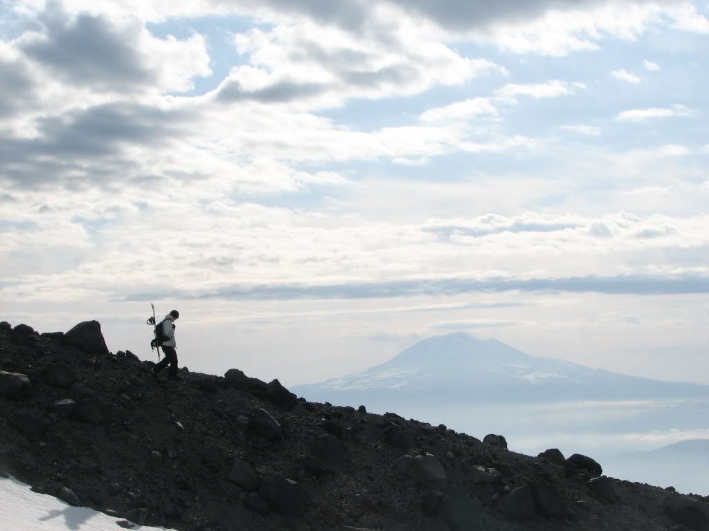 A quick hike down with Mount Adams in the distance