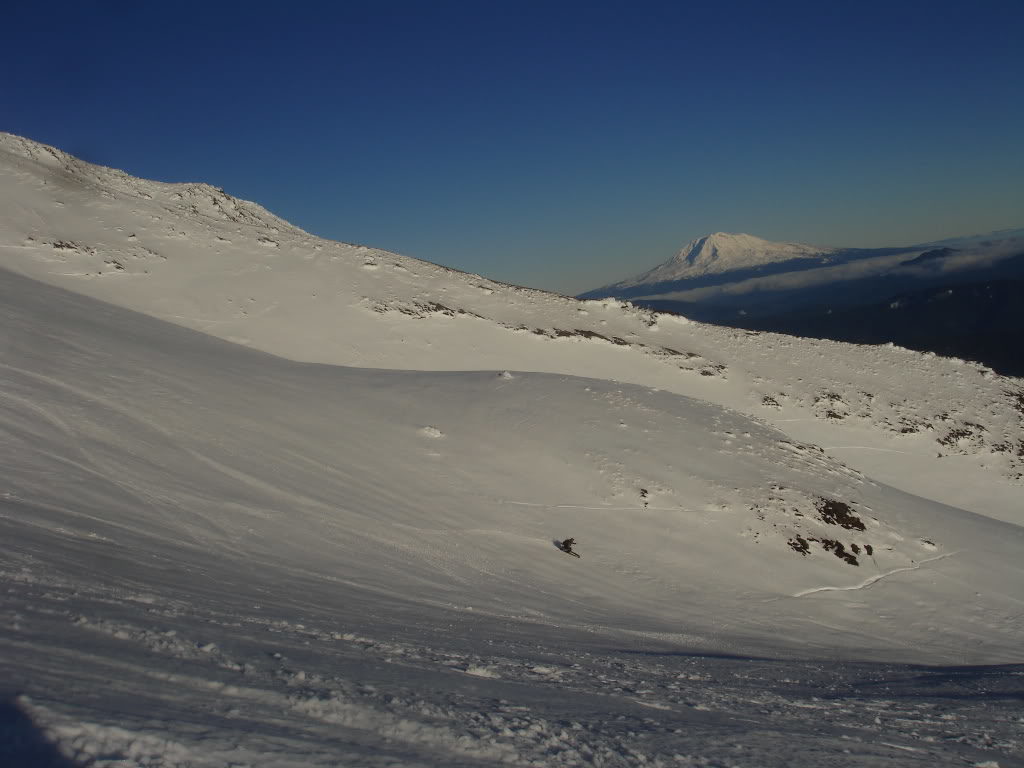 Finding fast and smooth snow as we ski down the Worm Flows Route of Mount Saint Helens