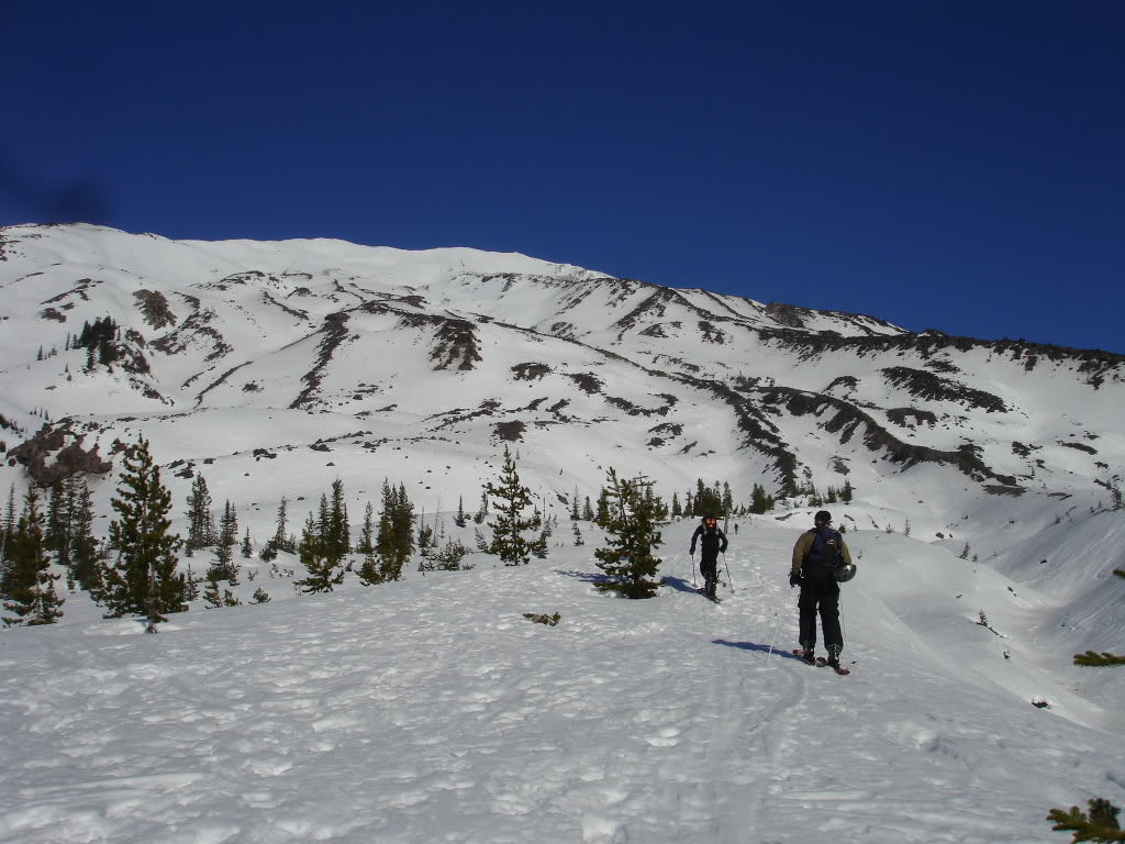 Noticing a thin snowpack on the Worm Flows Route in early January