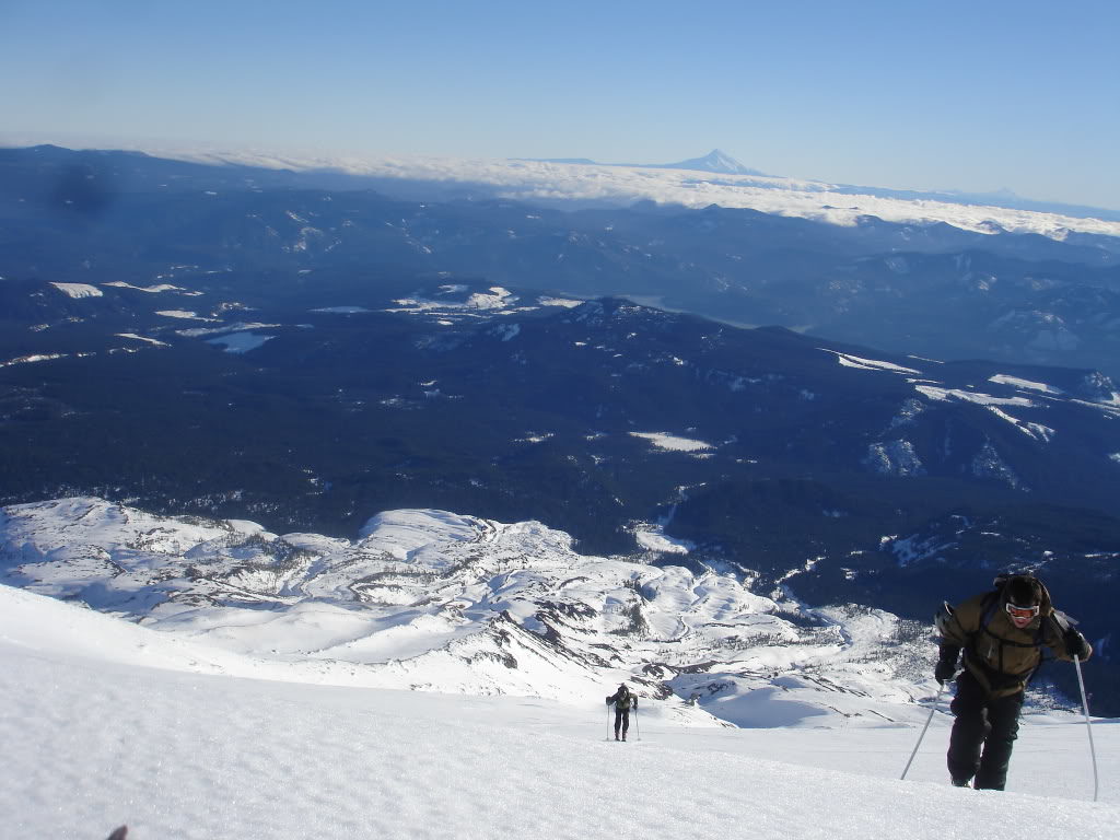 Heading up the Final slopes of Mount Saint Helens while ski touring the Worm Flows Route