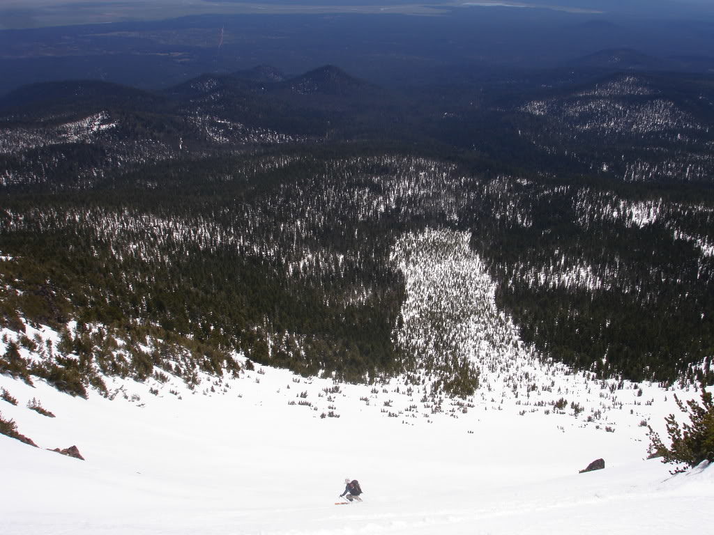 Snowboarding down the southeast bowl of Mount Scott