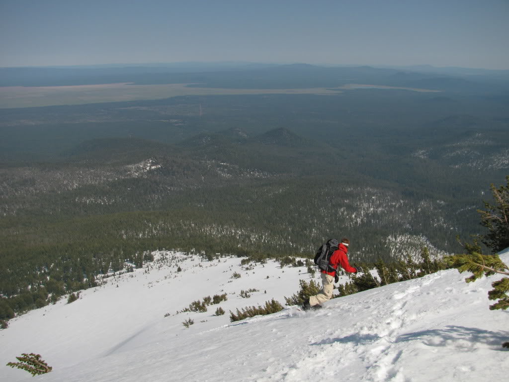 snowboarding the northeast bowl of Mount Scott all the way to the car below