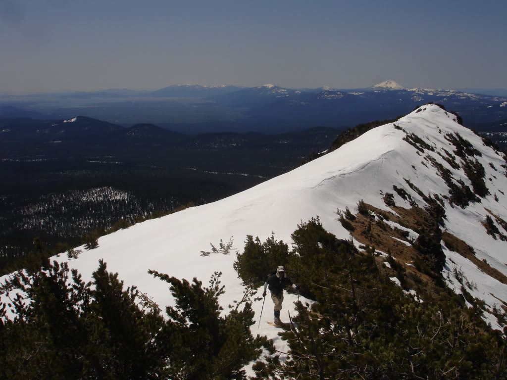 Making our way up the summit ridge with Mount McLoughlin in the distance