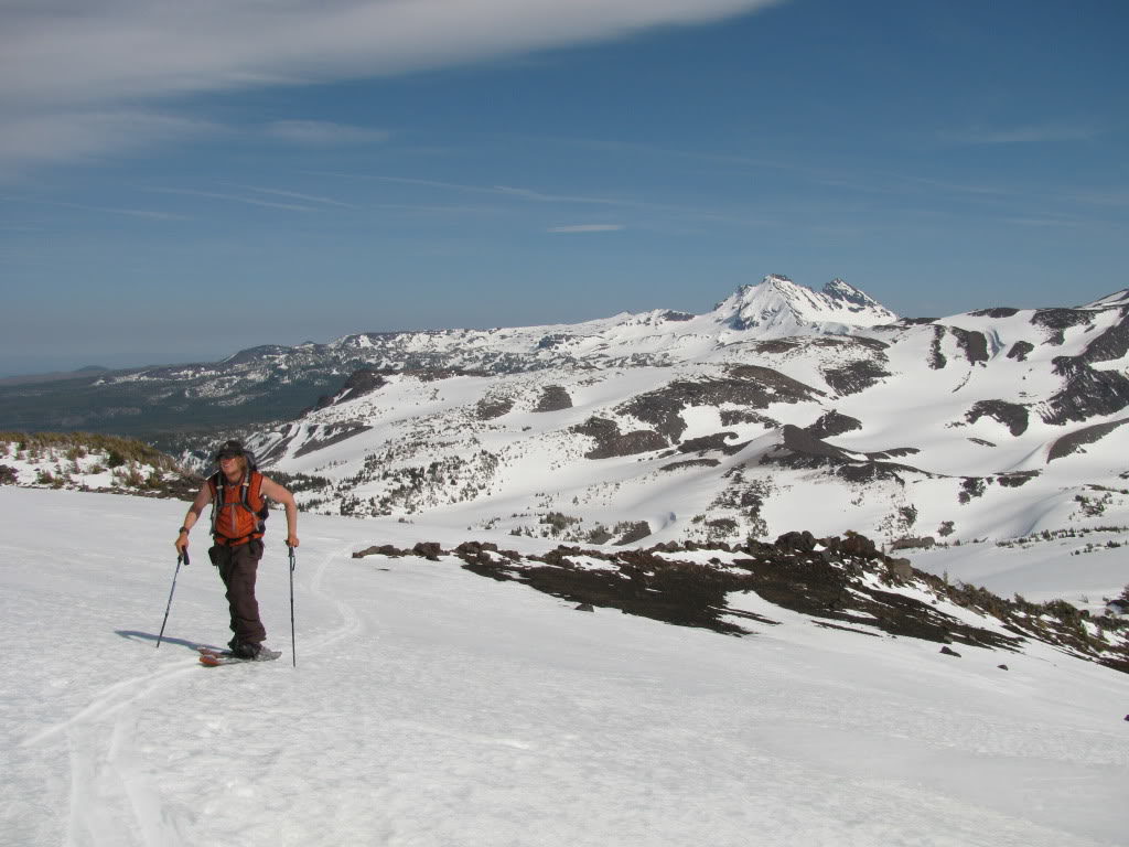 Ski touring up the Middle Sister with Broken Top in the distance