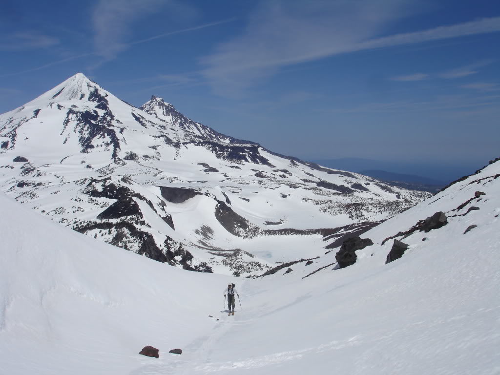 Climbing the north side of the South Sister with the Middle and North Sisters in the distance in Three Sisters Wilderness