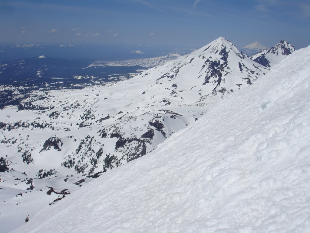 Climbing up the upper face of the west ridge on the South Sister with a great view of Three Sisters Wilderness