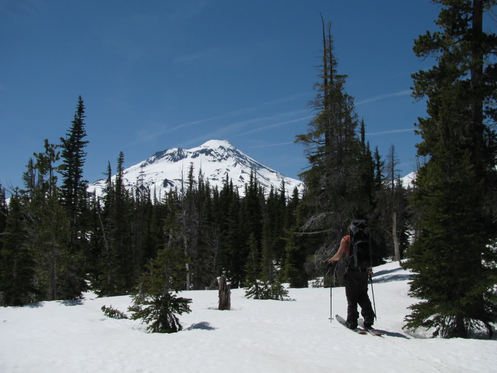 Skinning up to the East side of the South Sister near Camp Lake in Three Sisters Wilderness
