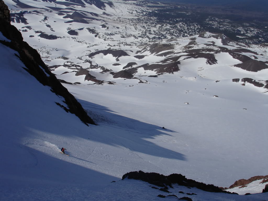 Skiing onto the Prouty Glacier on the South Sister in Three Sisters Wilderness