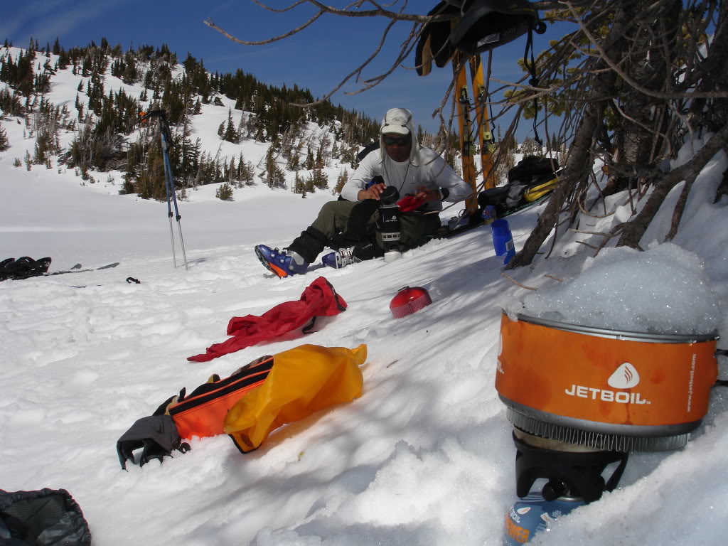 Melting snow near camp lake before we started ski touring again