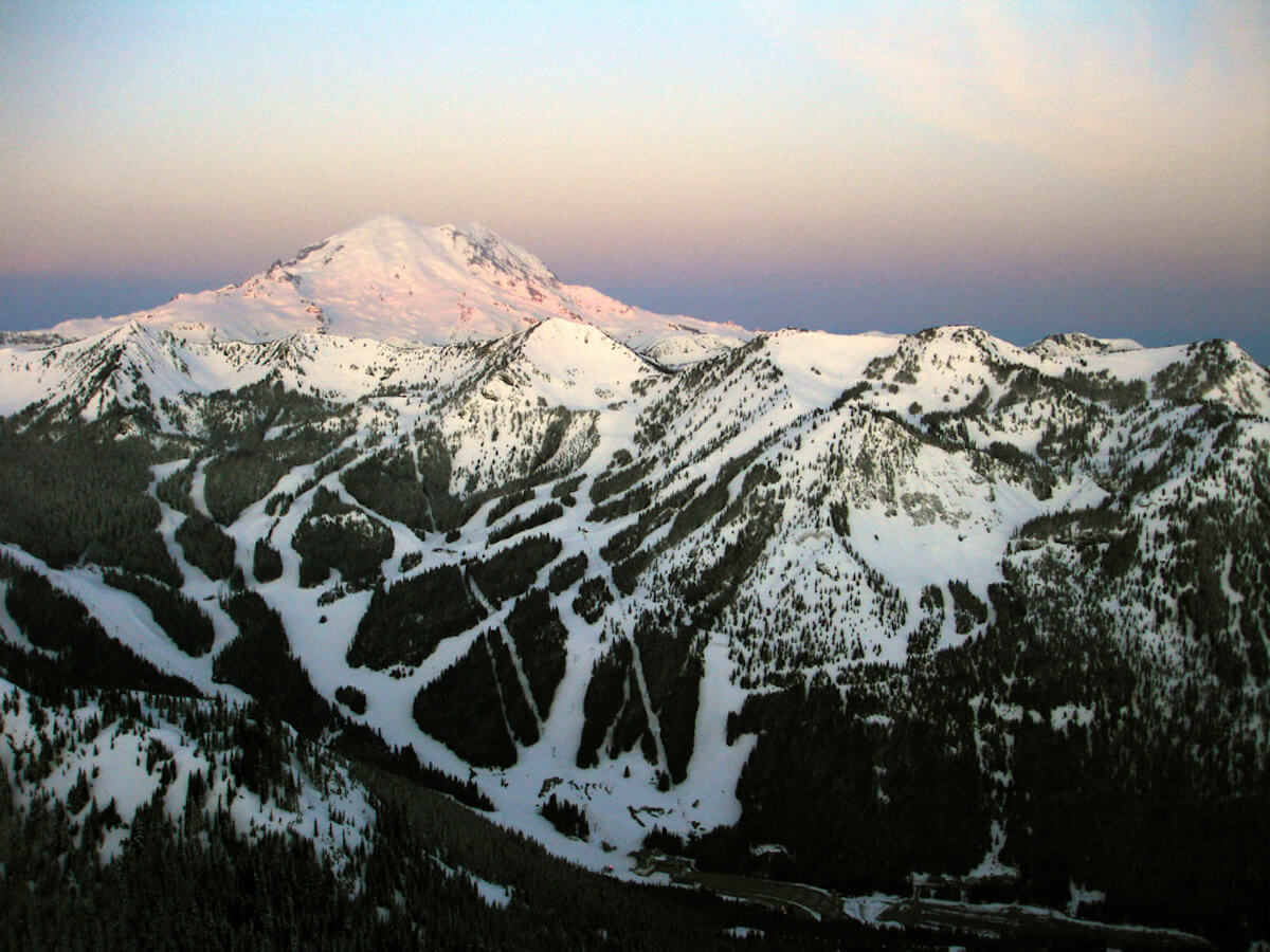 Looking across at Crystal Mountain from East Peak at Sunrise