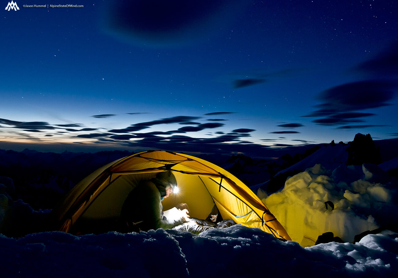 Camping on a ski traverse in the North Cascades of Washington