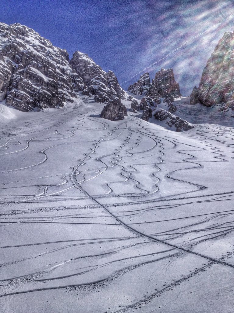 Looking back up at our tracks after a great day ski touring in the Axamer Lizum backcountry