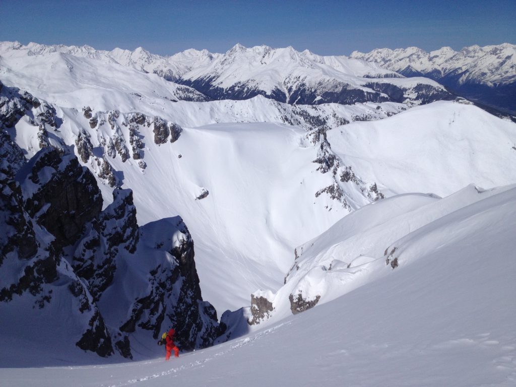 Ski touring up to the ridge with Axamer Lizum in the background