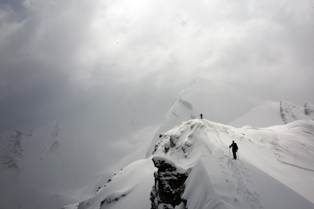 Ski touring up to the ridge of Geierschnabel Valsertal