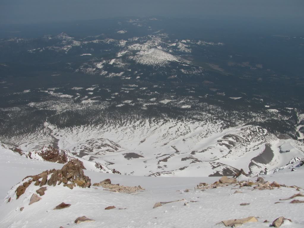 Looking down the Hotlum-Wintun route on Mount Shasta