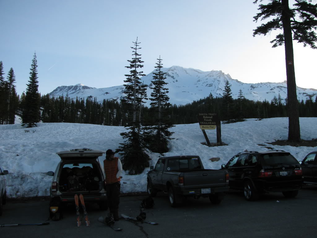 Starting our trip up Mount Shasta via the Bunny Flats Parking lot
