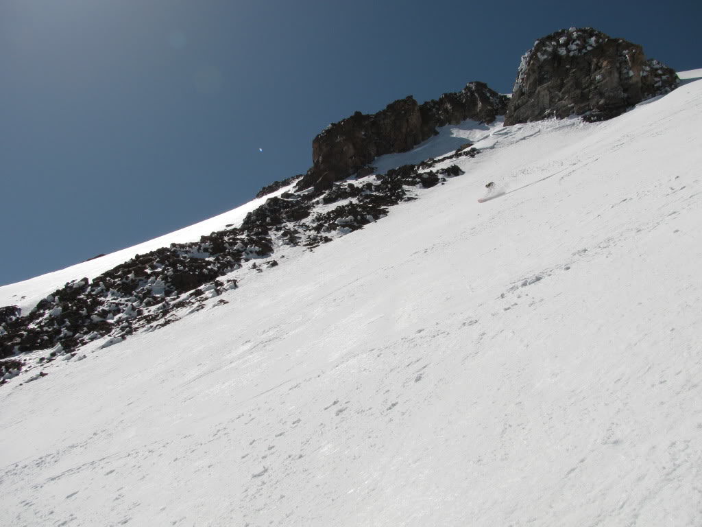 Making our way down the crux zone of the Konwakiton Glacier