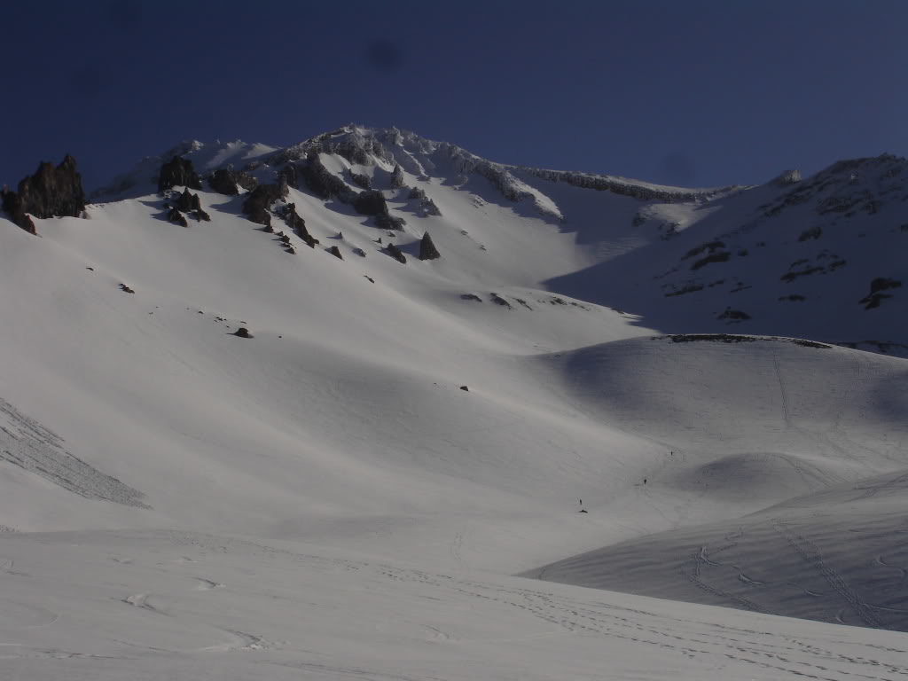 Climbing up the standard Avalanche Gulch route on Mount Shasta