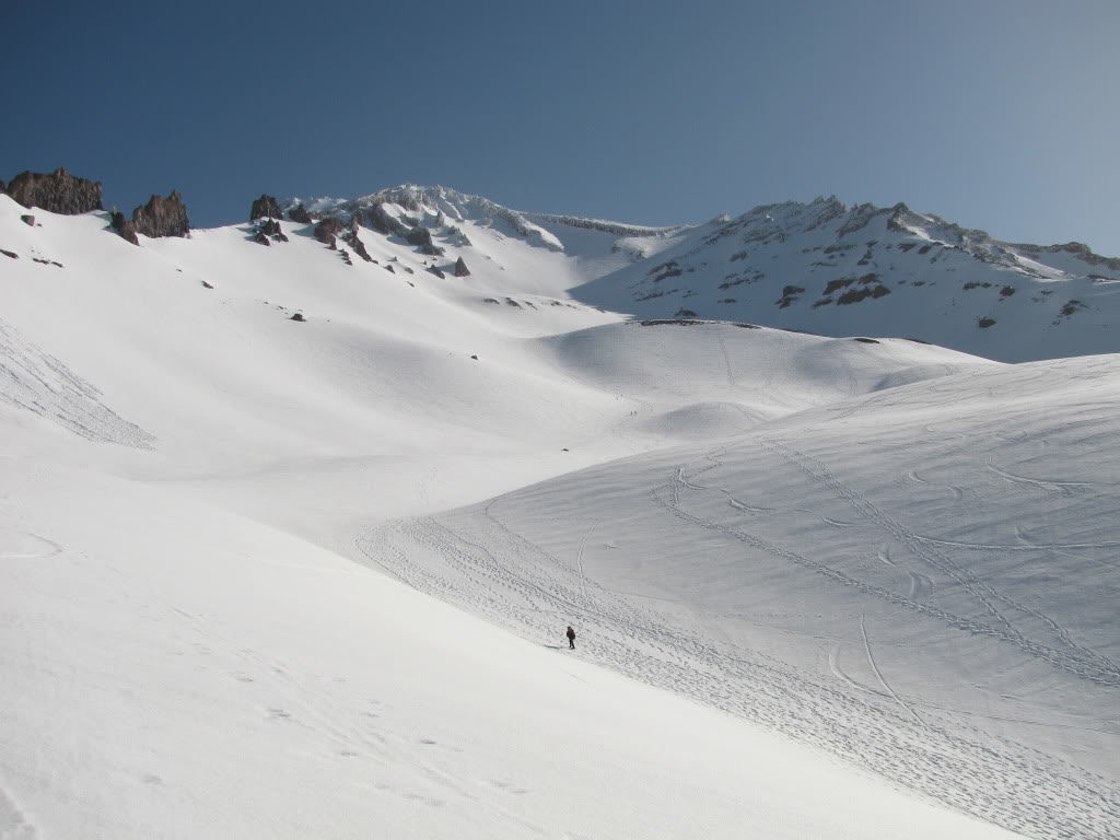 Boot packs and ski tracks everywhere