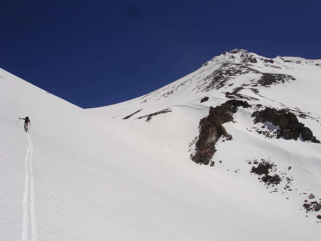 The long traverse to reach low the Saddle between Shastina and Shasta
