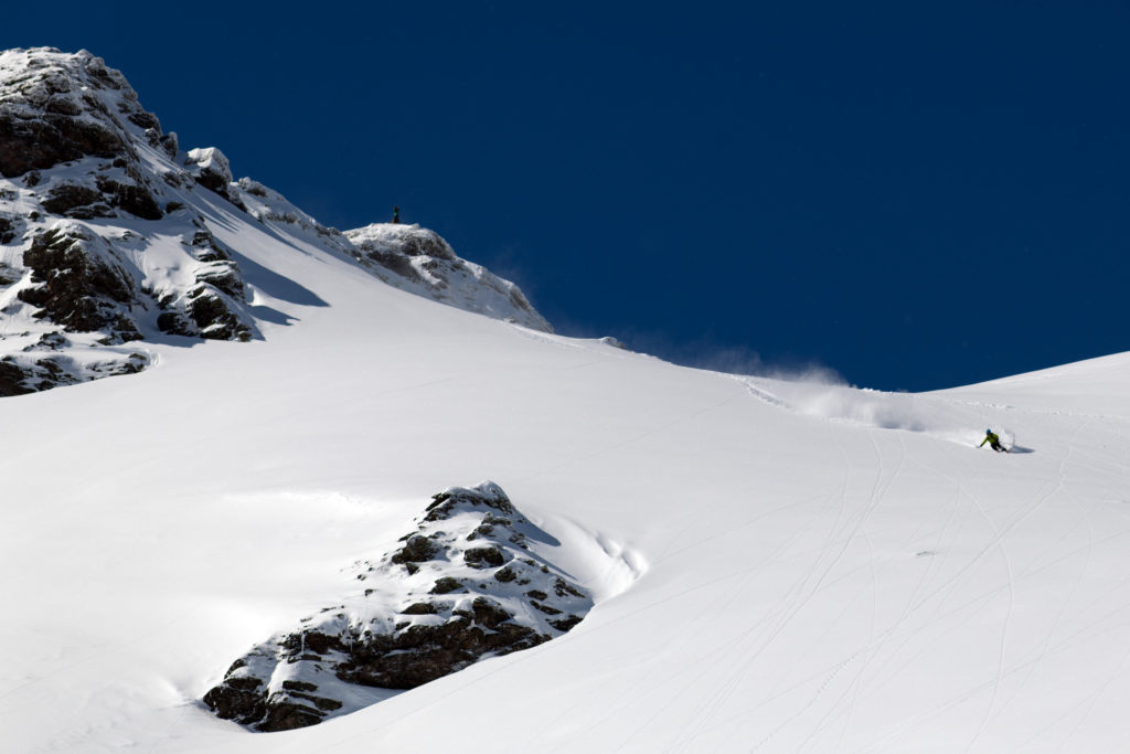 Putting first tracks down in the Austrian backcountry