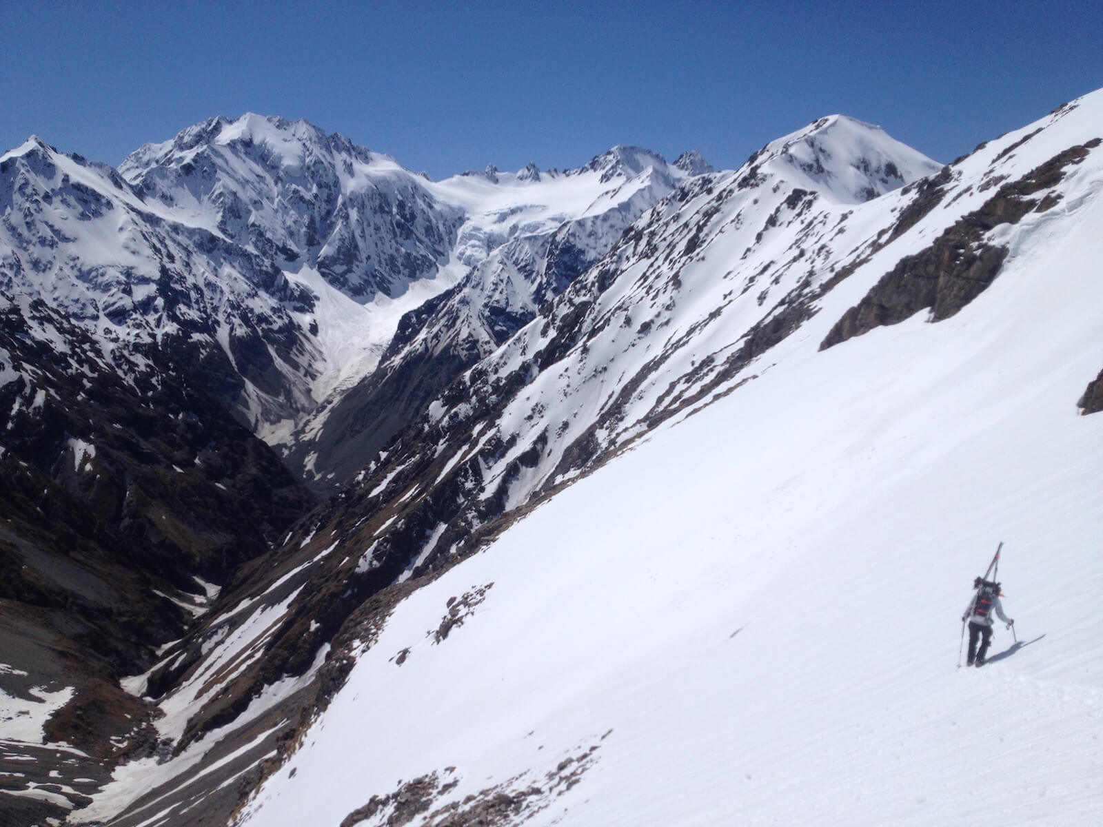 Ski Touring in New Zealand while in the Rakaia Valley and climbing up the Warrior