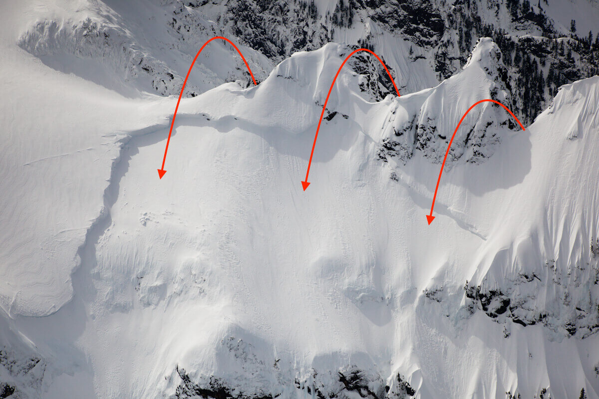 A deep slab fracture in the mountains of the North Cascades while safely ascending in the backcountry