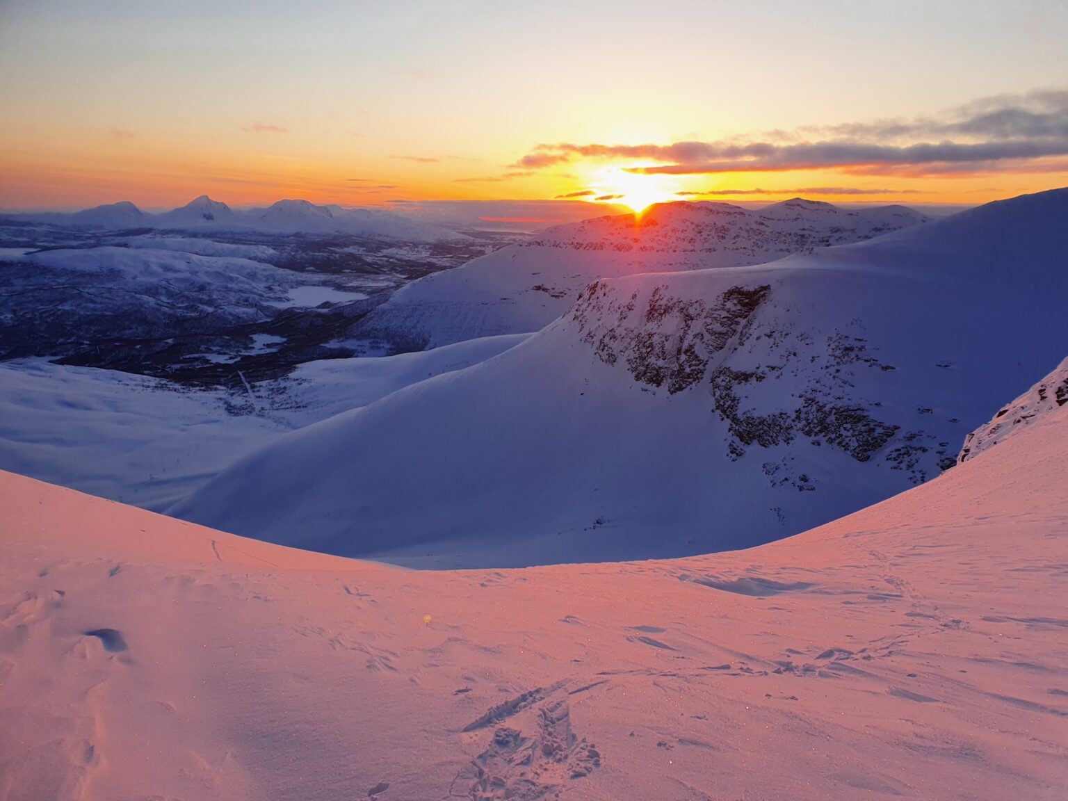 Watching the sunset in the Tamokdalen Backcountry