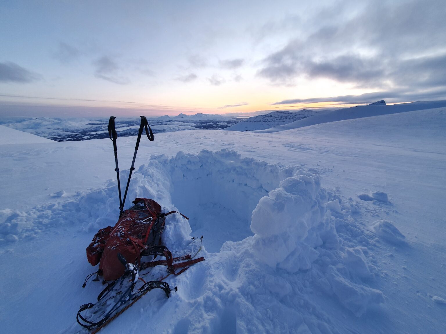 Shelter during a windy ski tour