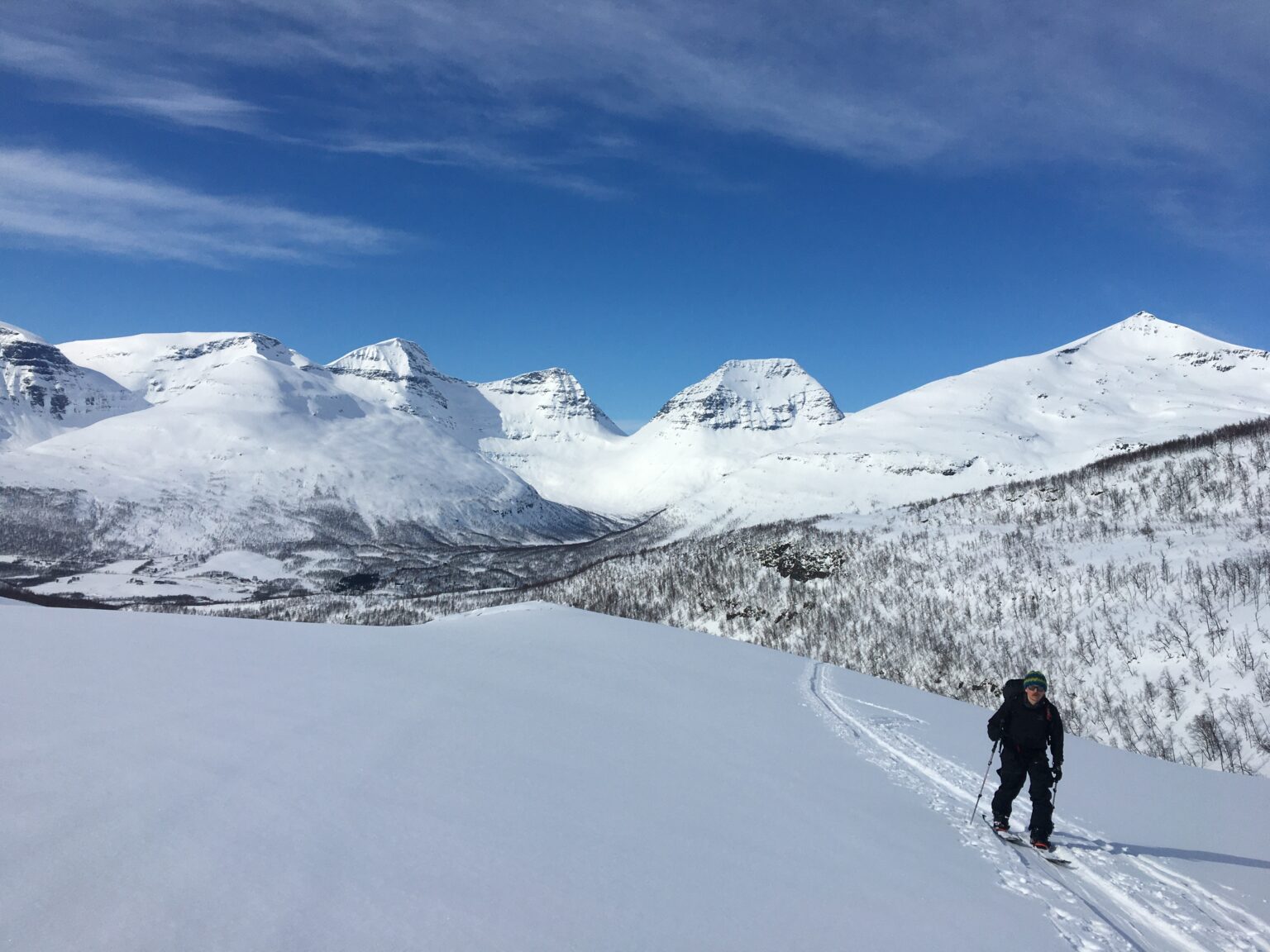 Ski touring up the Backbowl of Tamok Husset