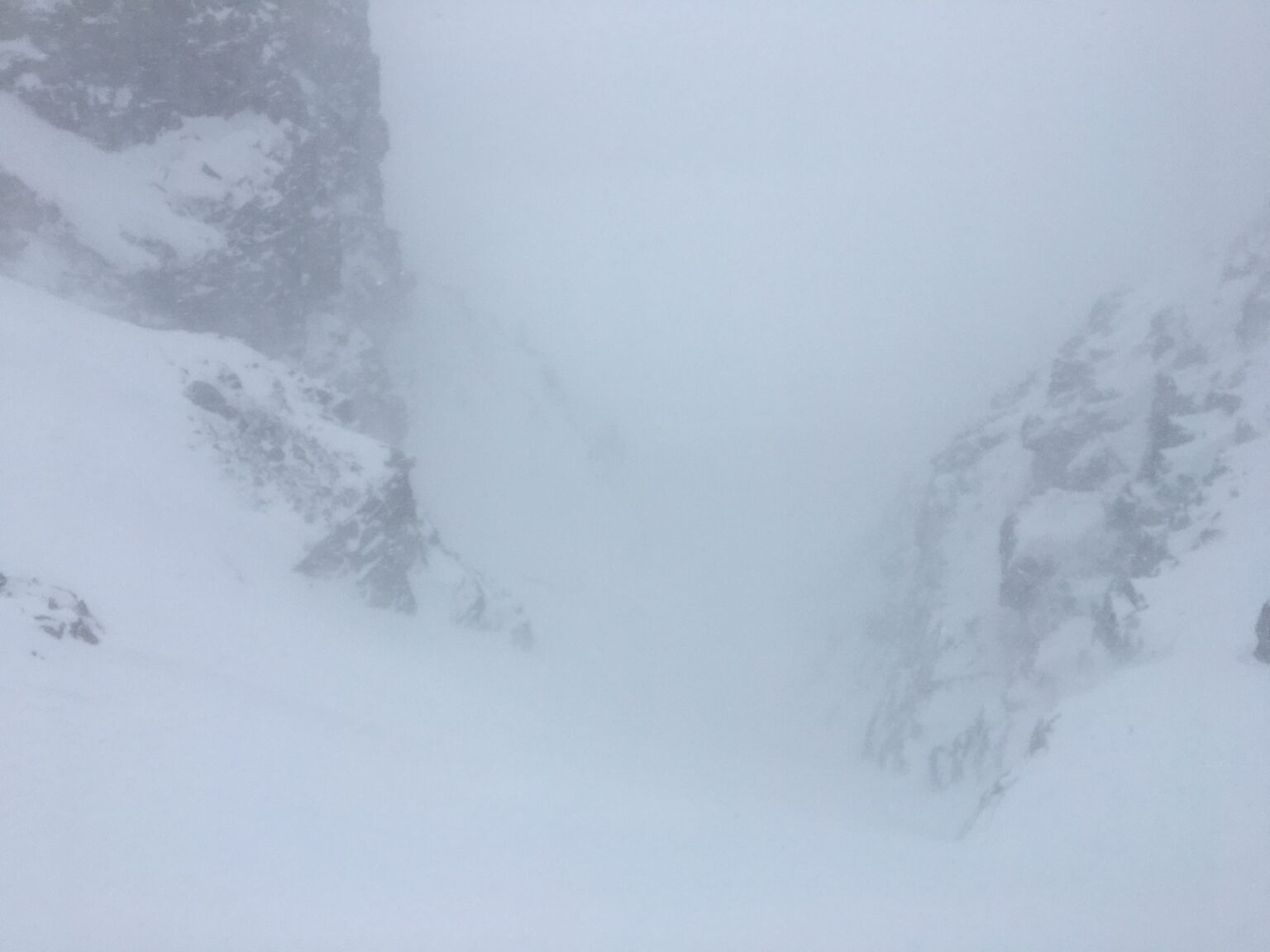 Looking down the West Chute of Rostafjellet from the top of the line