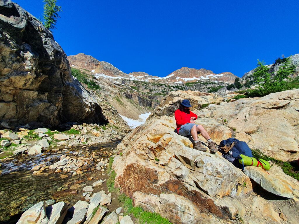 Taking a break and drinking water in Spider Basin