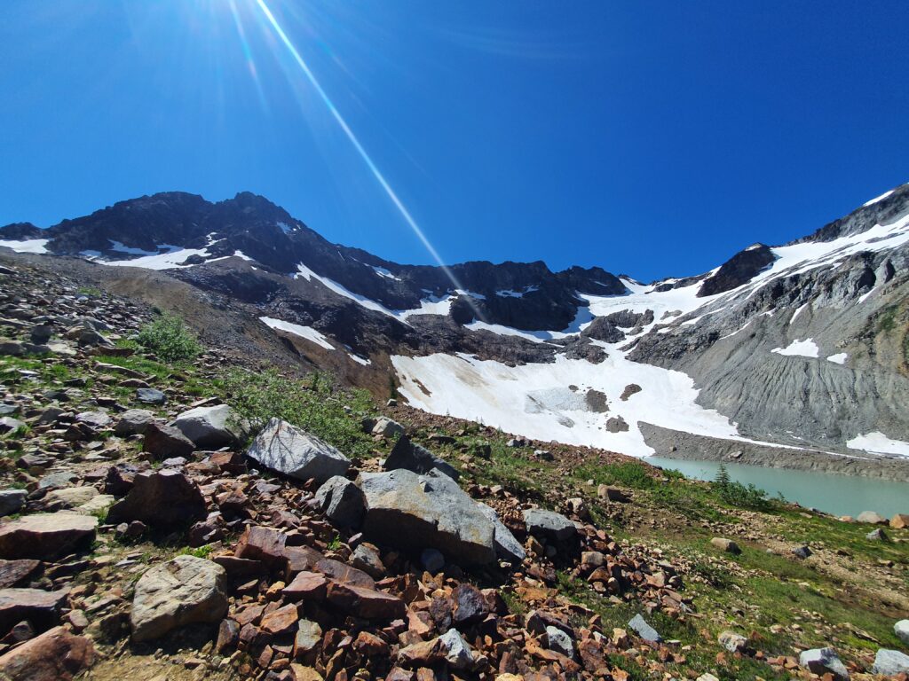 Looking up towards Chiwawa Mountain from near the shores of Upper Lyman Lake