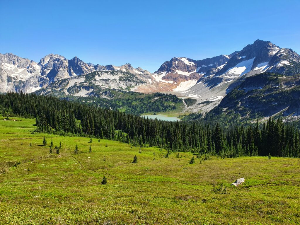 Looking at Upper and Lower Lyman Lakes from Cloudy Pass