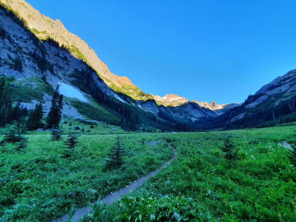 Watching the sunrise over Spider Meadows before hiking on the Spider Gap Buck Creek Loop