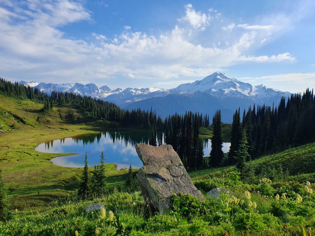 Hiking up to a view point near the shores of Image Lake