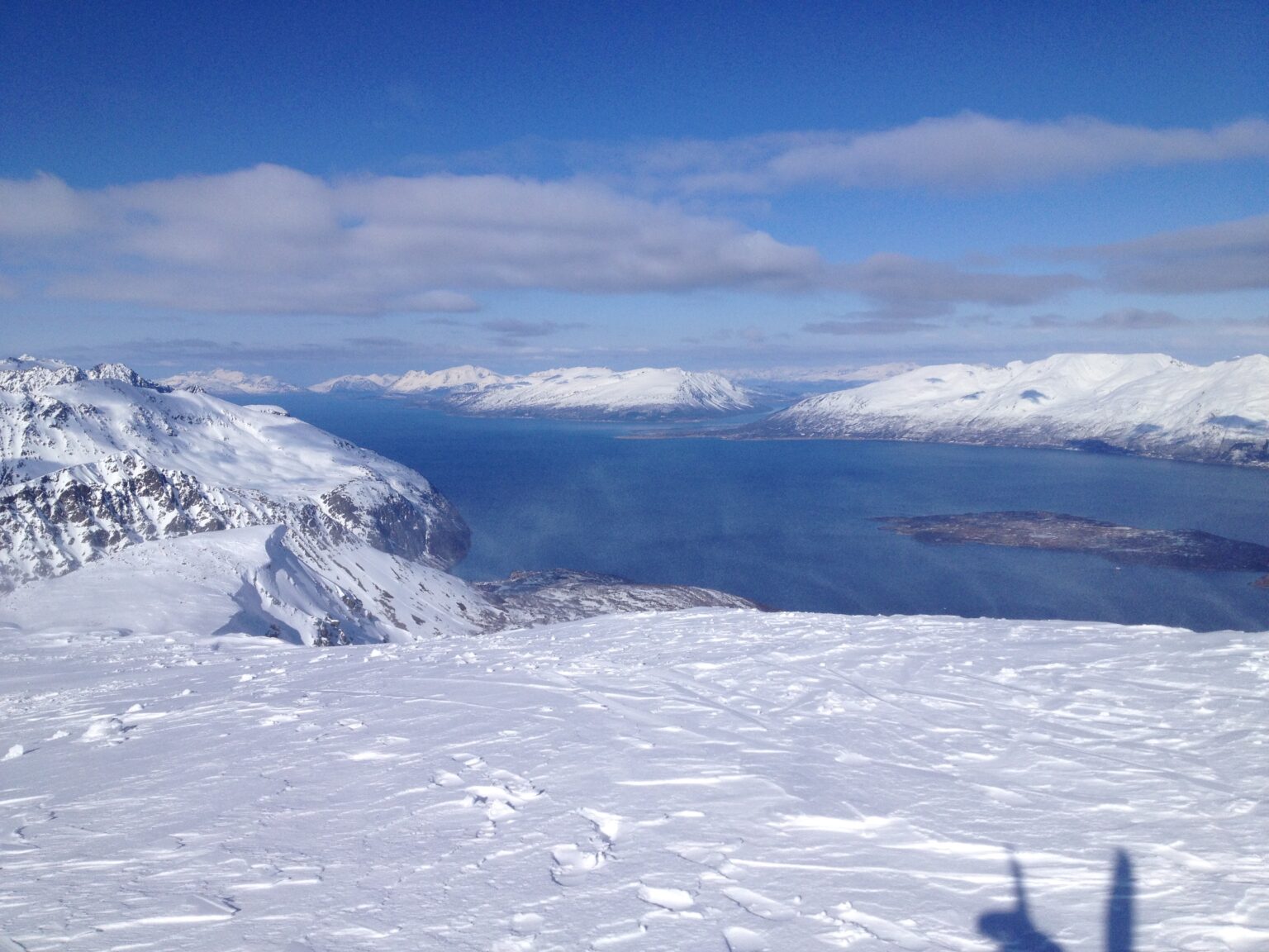 Looking into the Lyngenfjord from the summit of Fastdaltinden