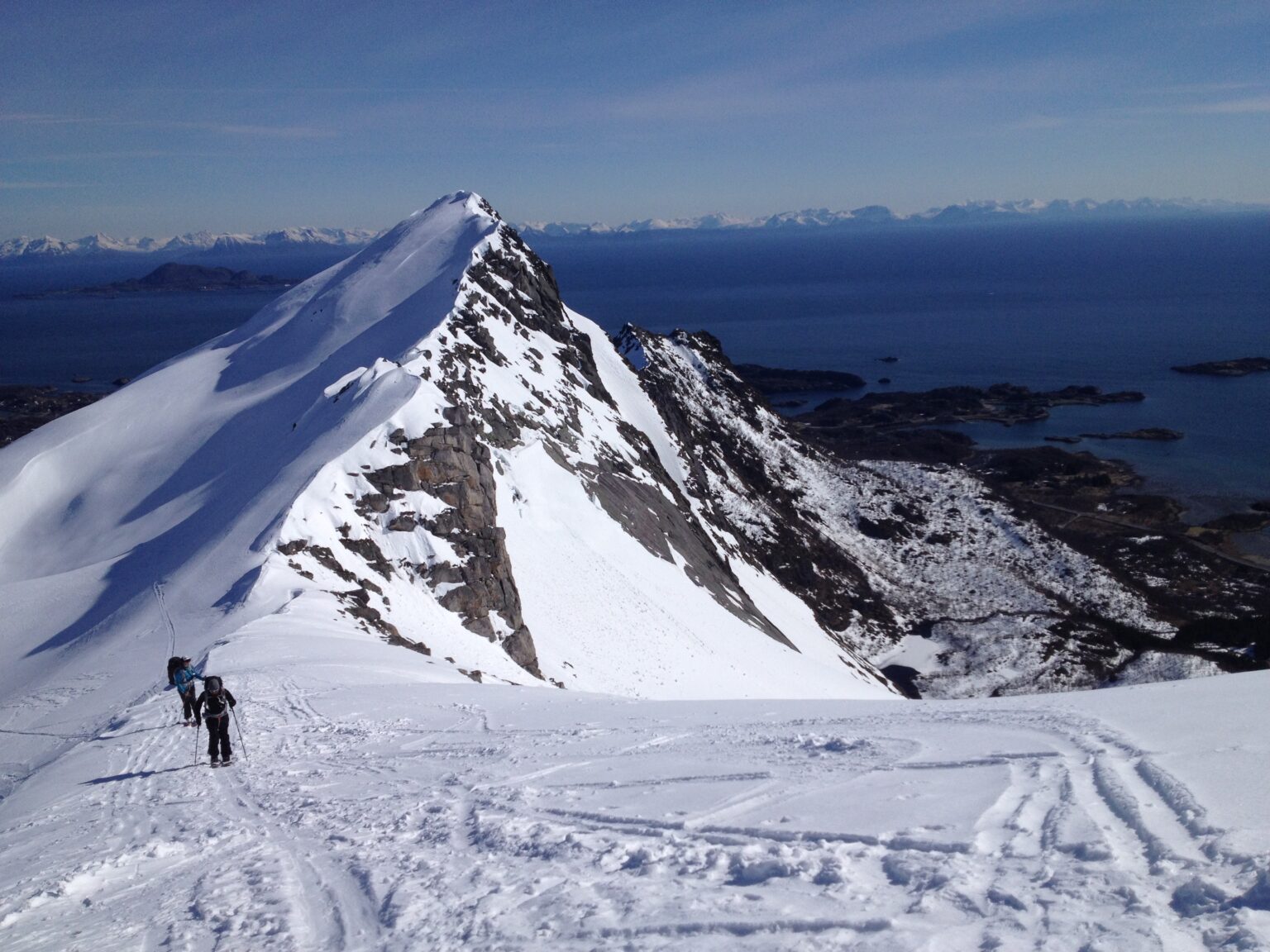 Ski touring towards the summit of Fløya Peak