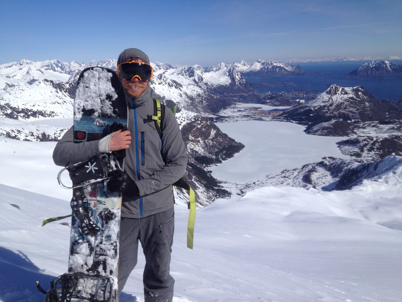 Standing on the summit of Fløya in the Lofoten Mountains of Northern Norway