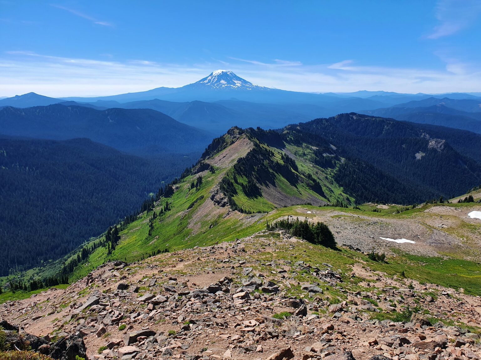 Making our way towards the summit of Hawkeye Peak in Goat Rocks Wilderness