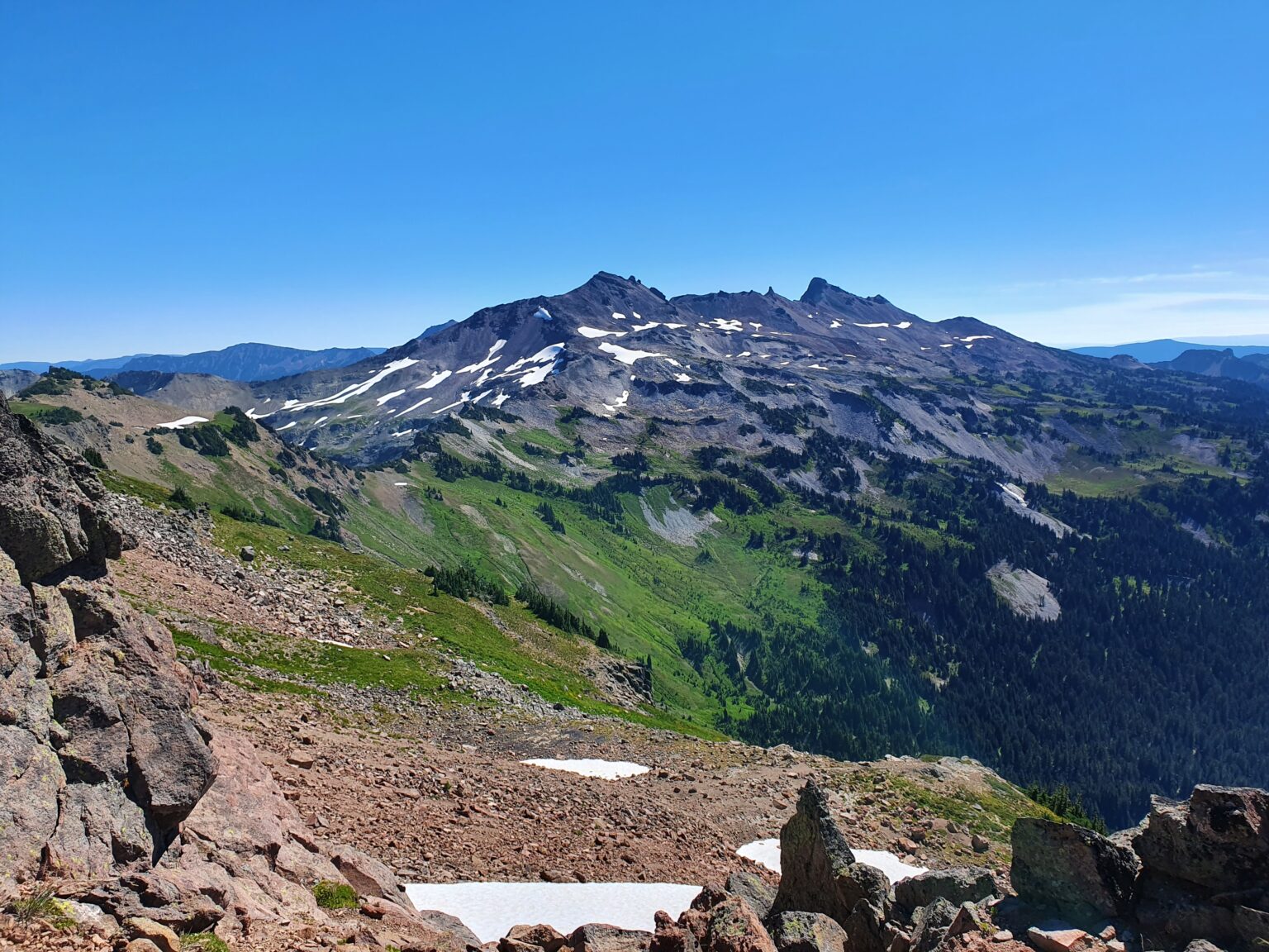 Looking into Goat Rocks Wilderness near the summit of Hawkeye Peak