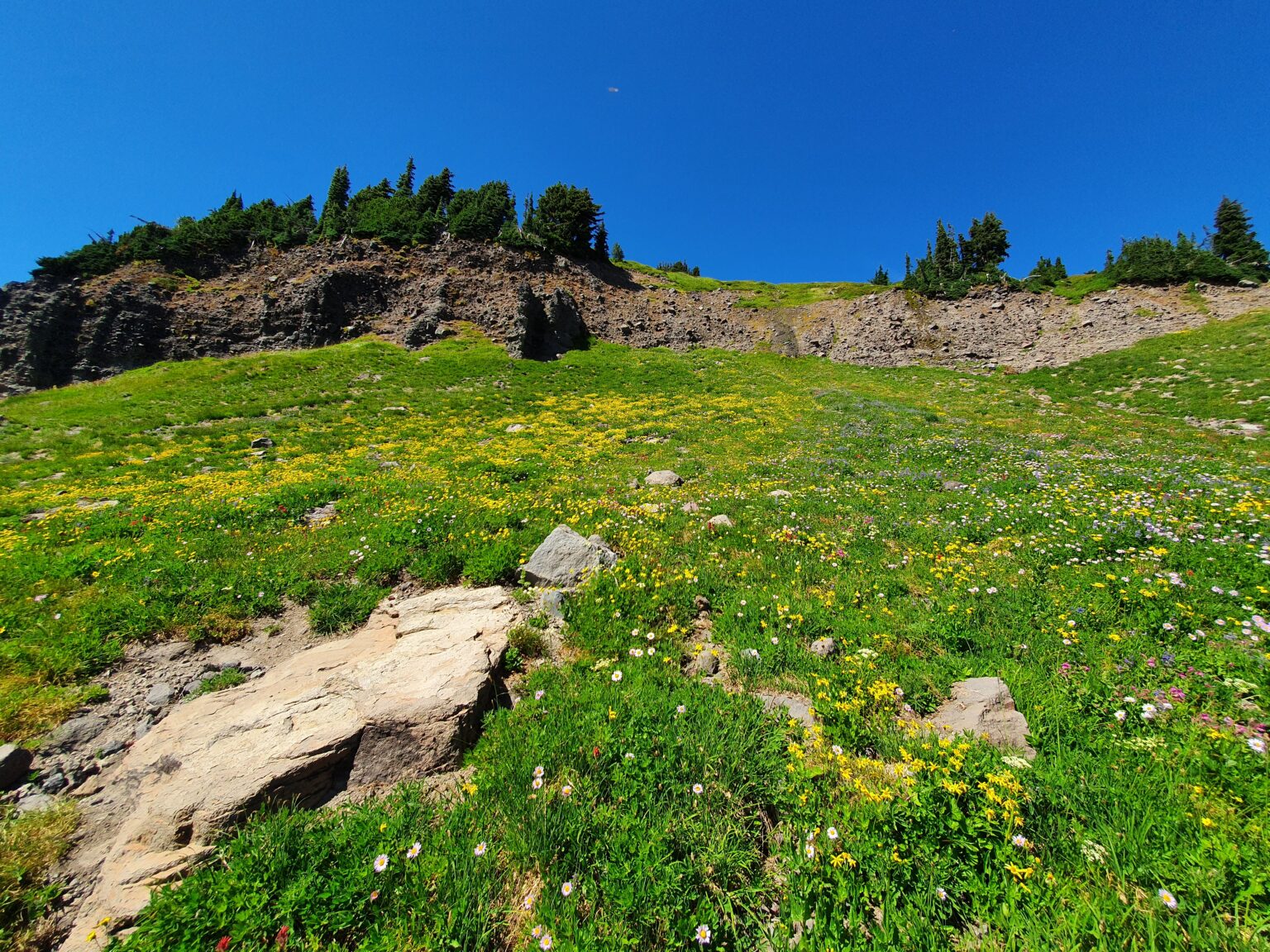 Looking back up towards the summit of Hawkeye Peak