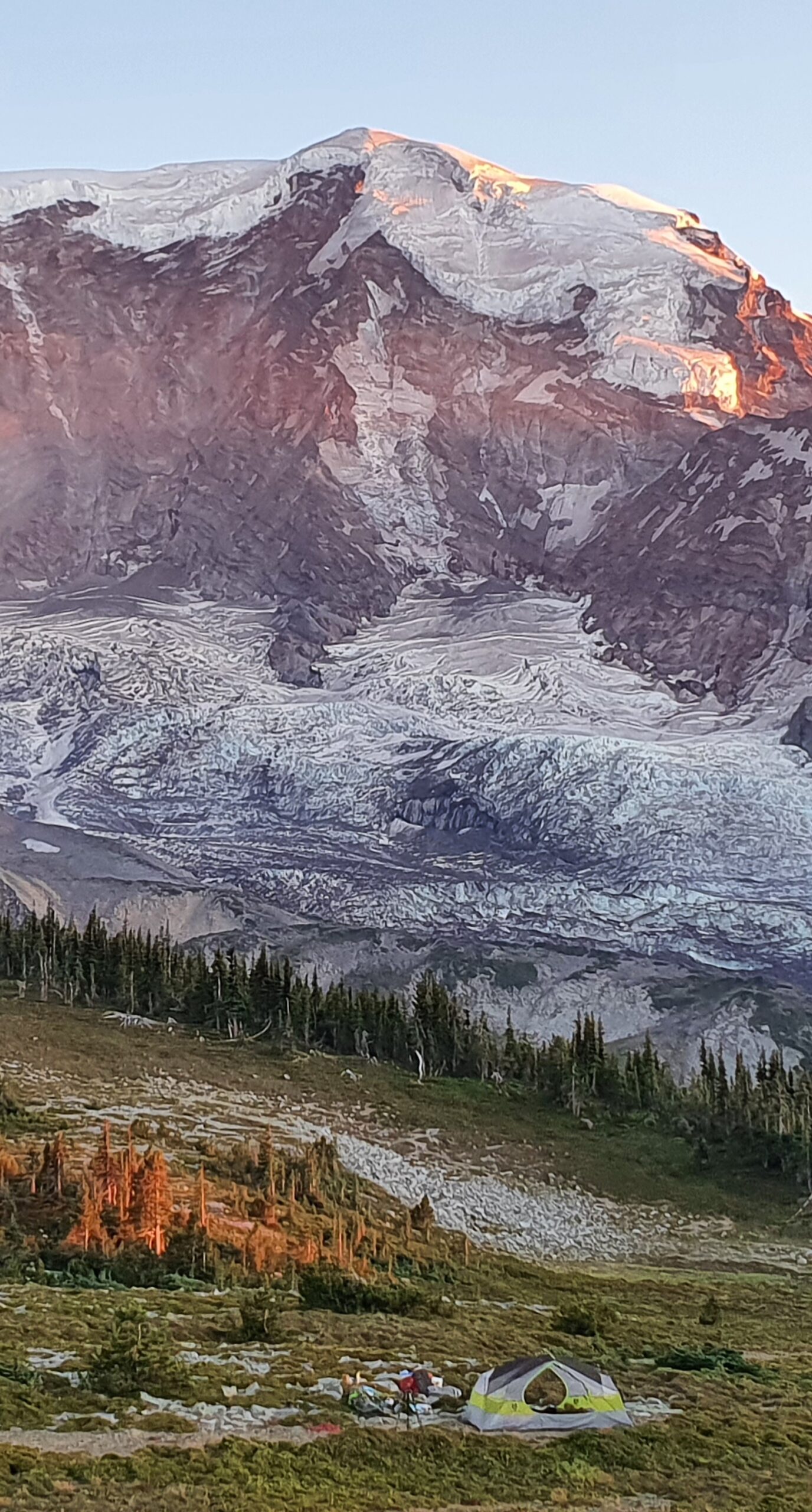 Sunrise over Mount Rainier from Moraine Park on our Northern Loop trip