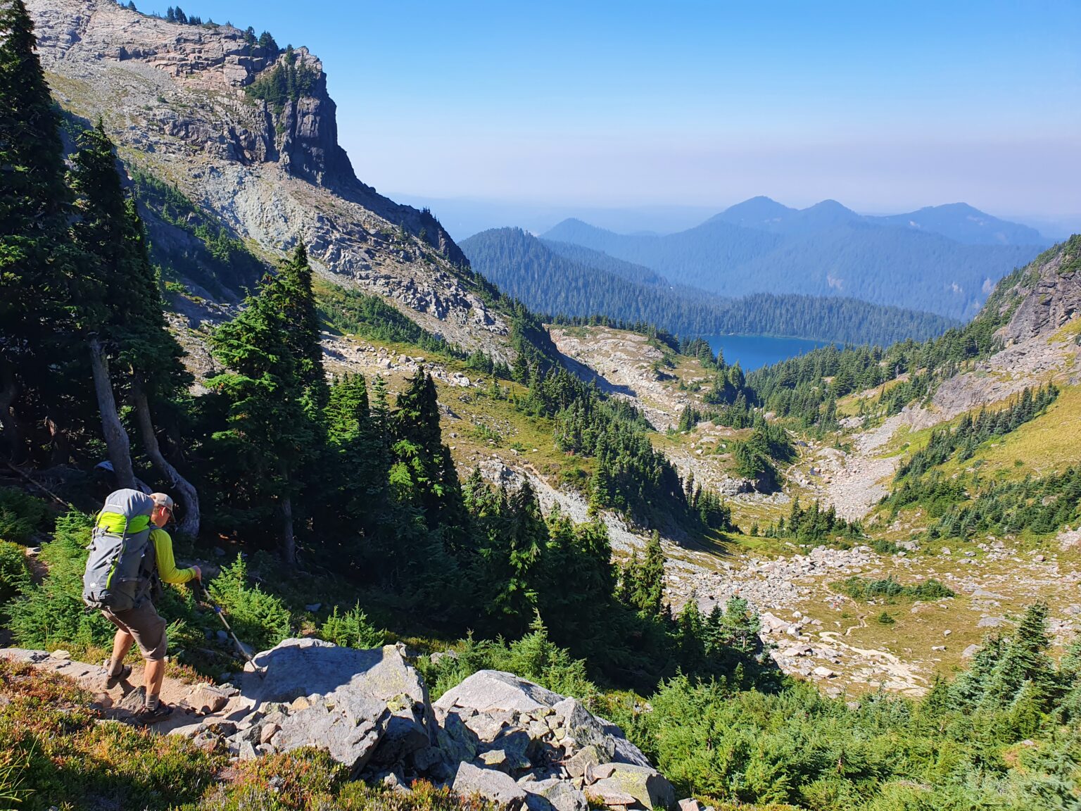 Finishing off our Northern Loop trail hiking down to Mowich Lake from Knapsack Pass