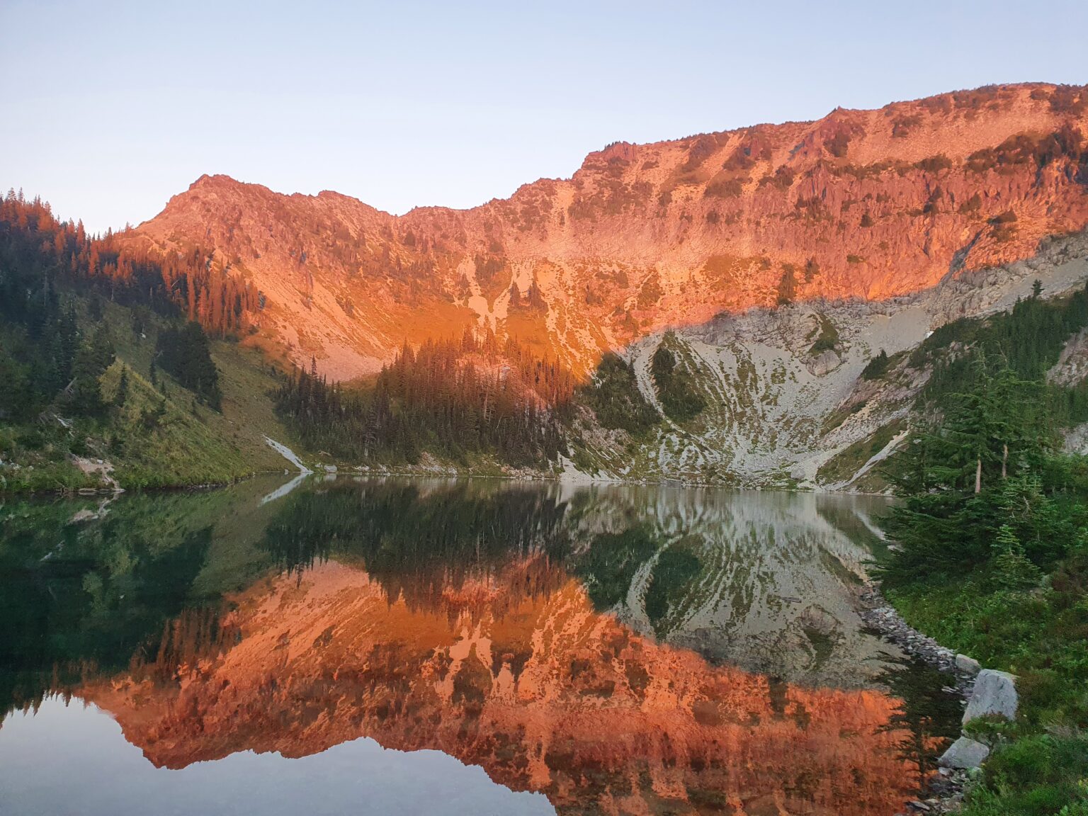 Watching the sunset over Cresent Lake from our camping spot