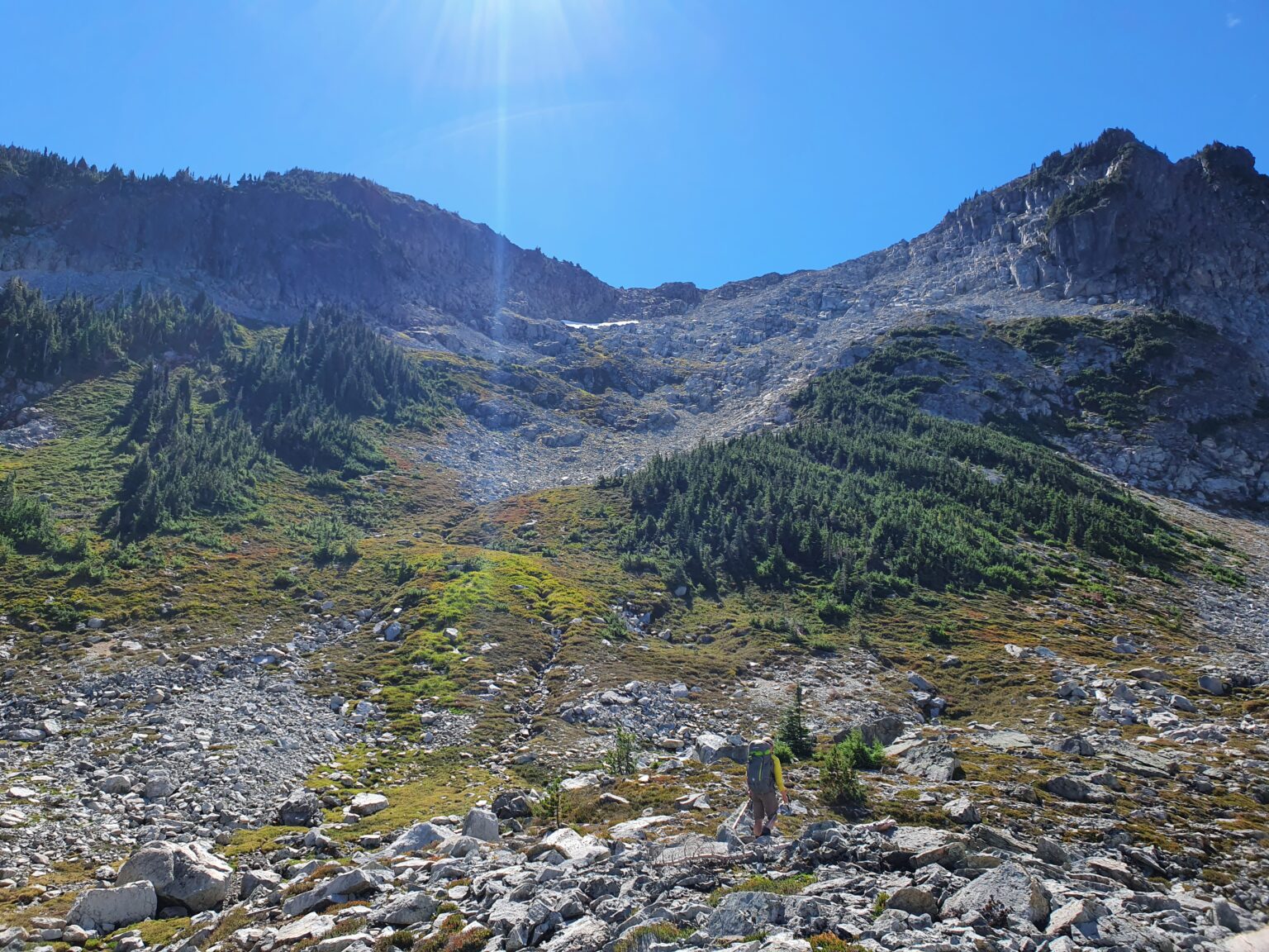 Heading up to a low pass just south of Windy Gap to head towards Moraine Park