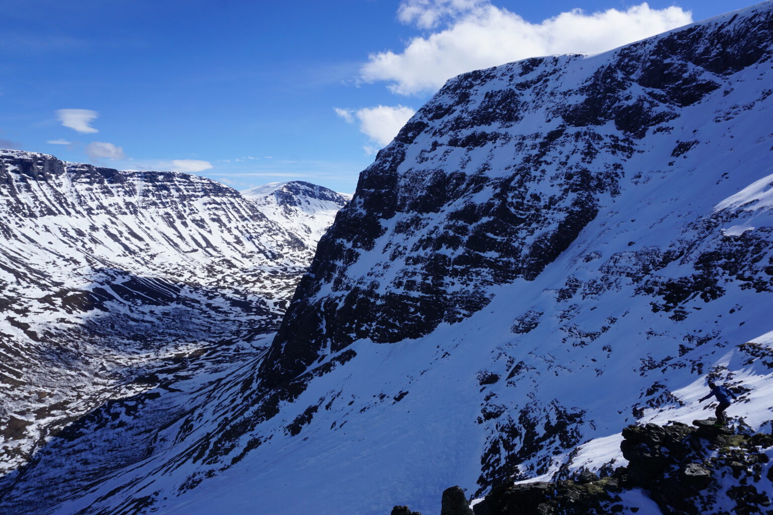 Looking into a couloir to see if it goes