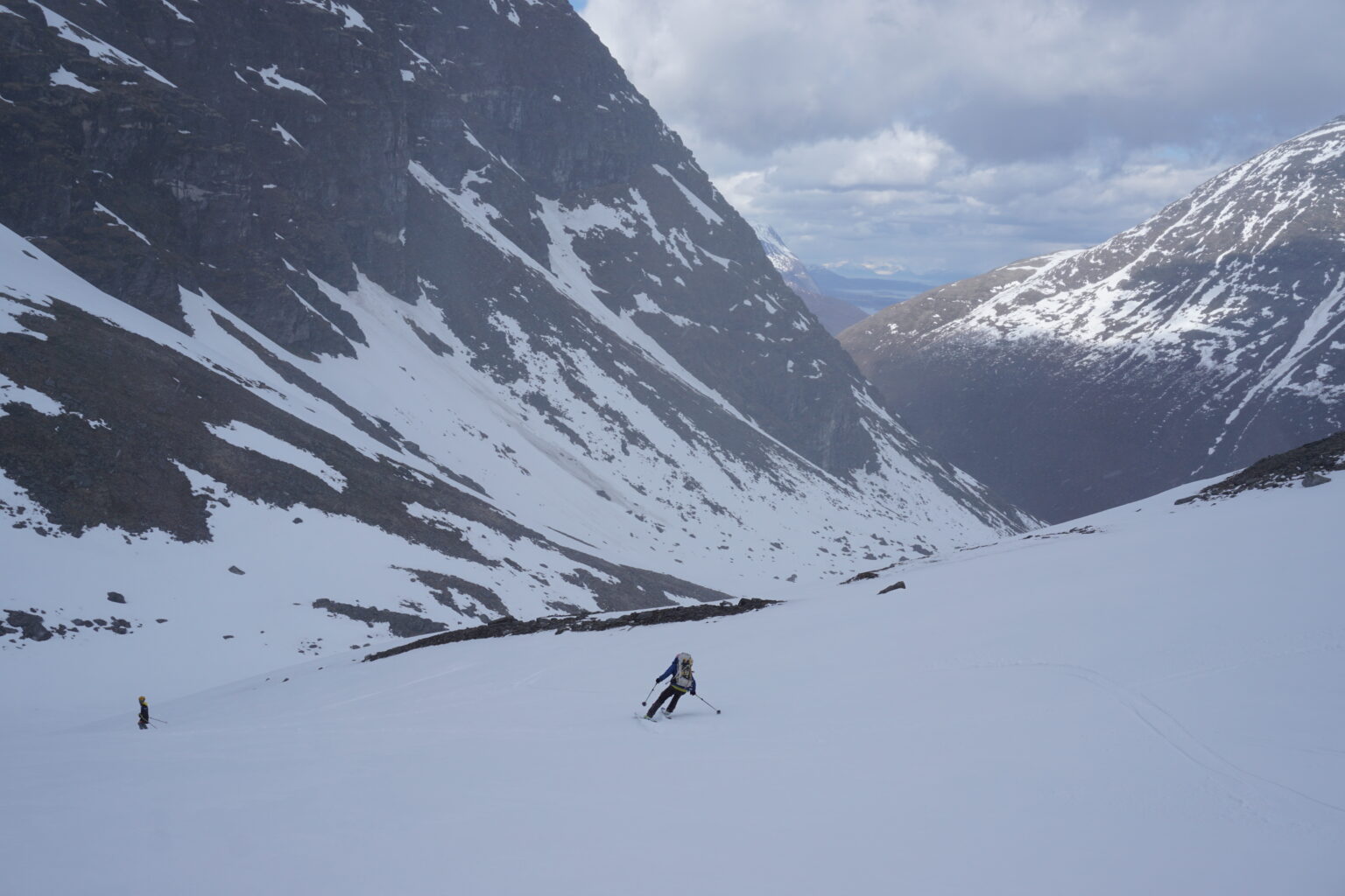 Skiing back down to camp