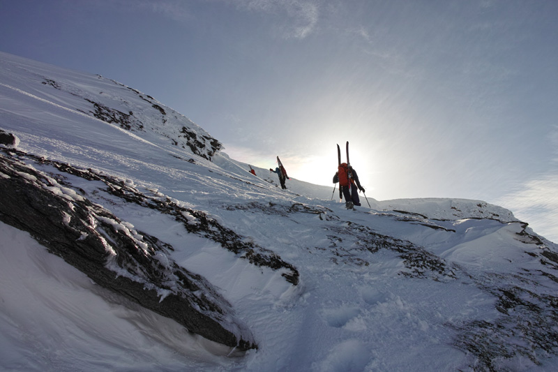 Hiking up the South slopes of Spanstinden